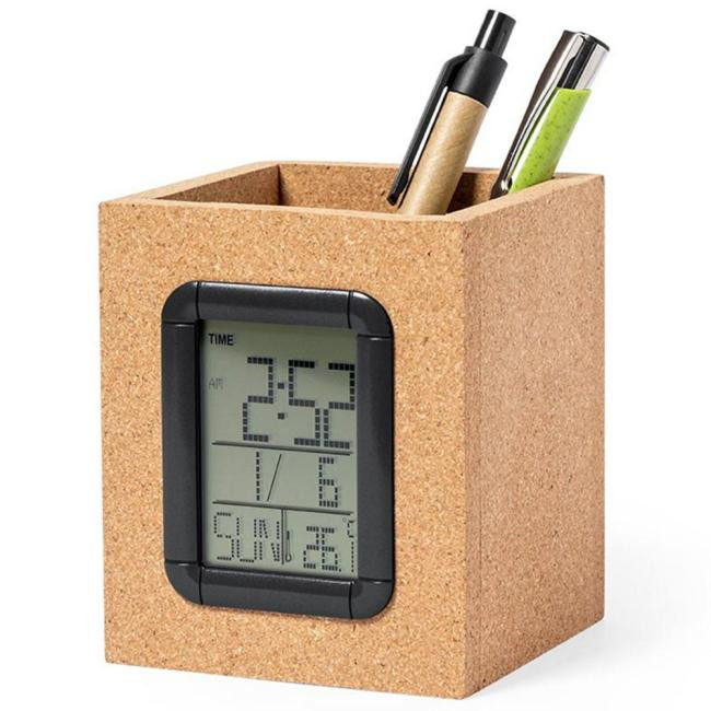 Promotional Cork pen holder with multifunctional clock - GP50258
