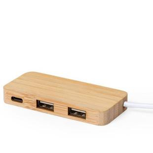 Promotional Bamboo USB hub 2.0 with USB type C - GP50199