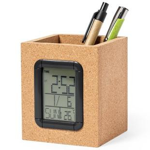 Promotional Cork pen holder with multifunctional clock - GP50258