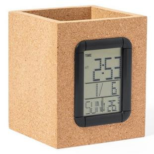 Promotional Cork pen holder with multifunctional clock - GP50258
