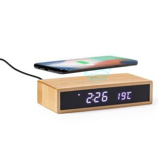 Promotional Bamboo wireless charger 5W, multifunctional clock - GP58309