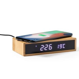 Promotional Bamboo wireless charger 5W, multifunctional clock - GP58309