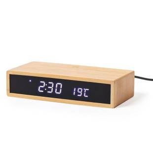 Promotional Bamboo wireless charger 5W, multifunctional clock - GP58309